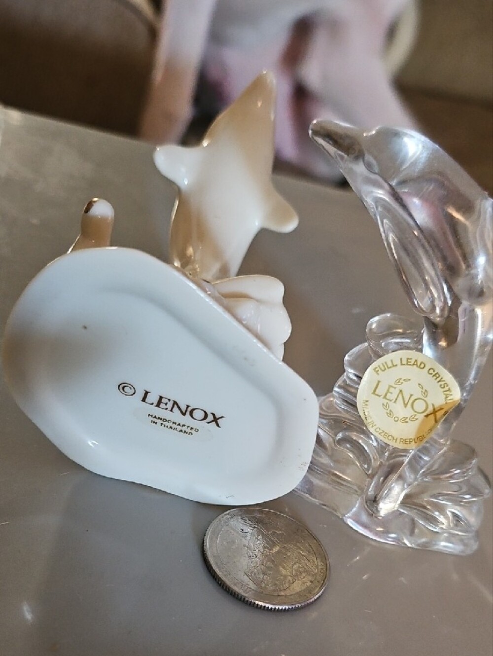 Lenox Clear Crystal Dolphin Figurine with White Ceramic Dolphin Accent - Picture 2 of 3